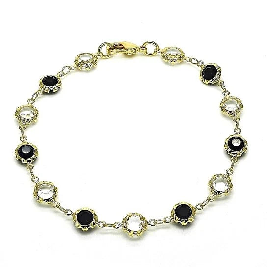 18K Gold Filled High Polish Finish Black and White Made With Crystal Round Ankle Bracelet Bracelets - DailySale