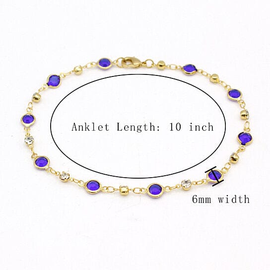 18k Gold Filled High Polish Finish Blue Crystal Ankle Bracelet Bracelets - DailySale