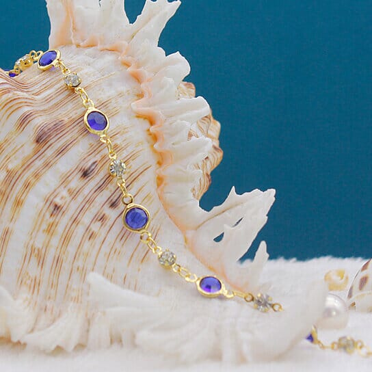 18k Gold Filled High Polish Finish Blue Crystal Ankle Bracelet Bracelets - DailySale