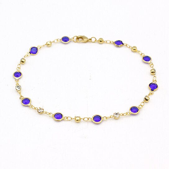 18k Gold Filled High Polish Finish Blue Crystal Ankle Bracelet Bracelets - DailySale