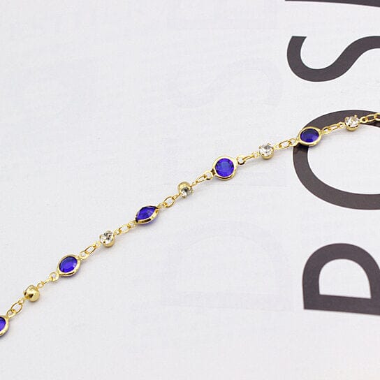 18k Gold Filled High Polish Finish Blue Crystal Ankle Bracelet Bracelets - DailySale