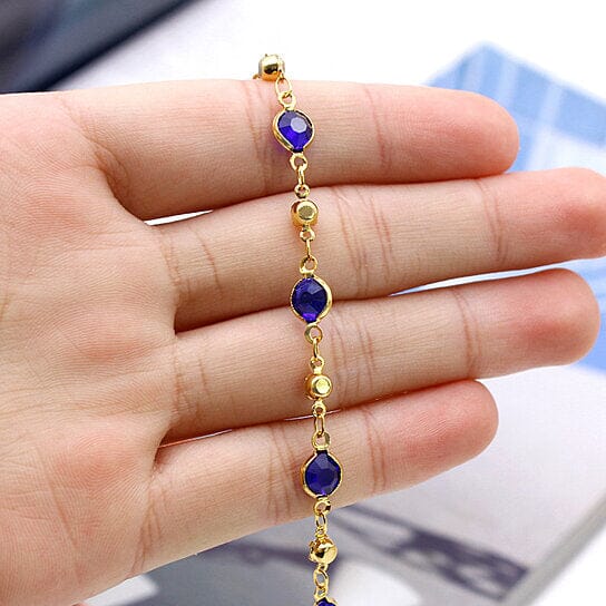 18k Gold Filled High Polish Finish Blue Crystal Ankle Bracelet Bracelets - DailySale