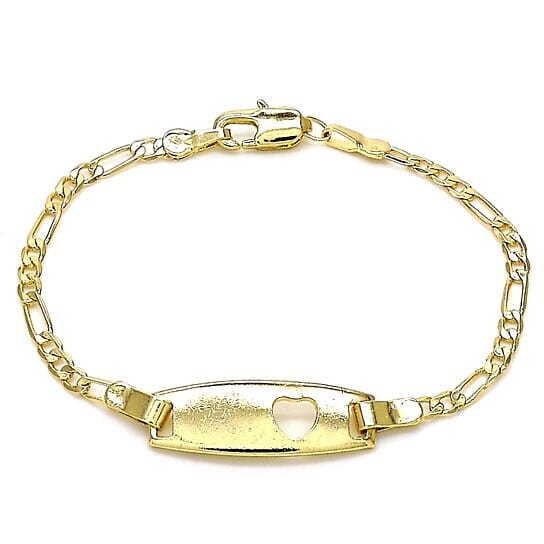 18k Gold Filled High Polish Finish Figaro Heart Link ID Name Bracelet Bracelets - DailySale