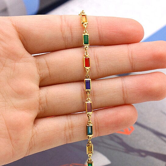18k Gold Filled High Polish Finish Gold And Multi Color Dark Crystal Baguette Anklet Bracelets - DailySale