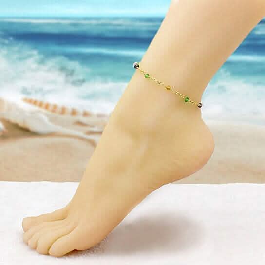 18k Gold Filled High Polish Finish Multi Color Ball Crystal Ankle Bracelet Bracelets - DailySale