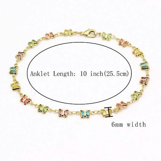 18k Gold Filled High Polish Finish Multi Color Crystal Butterfly Ankle Bracelet Bracelets - DailySale