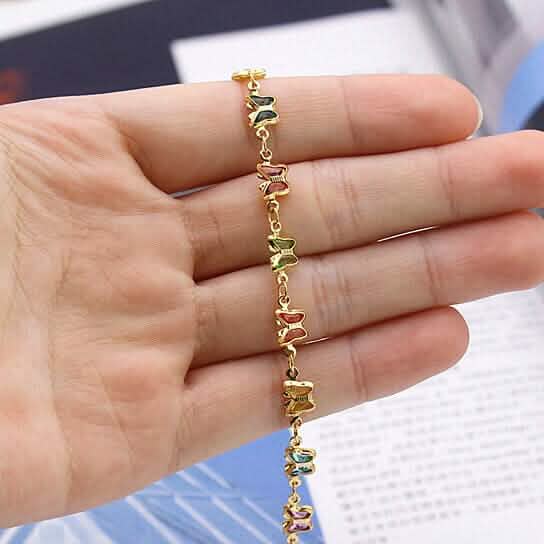 18k Gold Filled High Polish Finish Multi Color Crystal Butterfly Ankle Bracelet Bracelets - DailySale