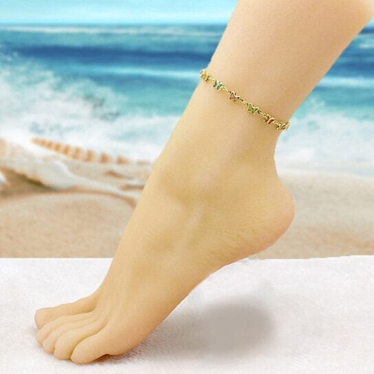 18k Gold Filled High Polish Finish Multi Color Crystal Butterfly Ankle Bracelet Bracelets - DailySale