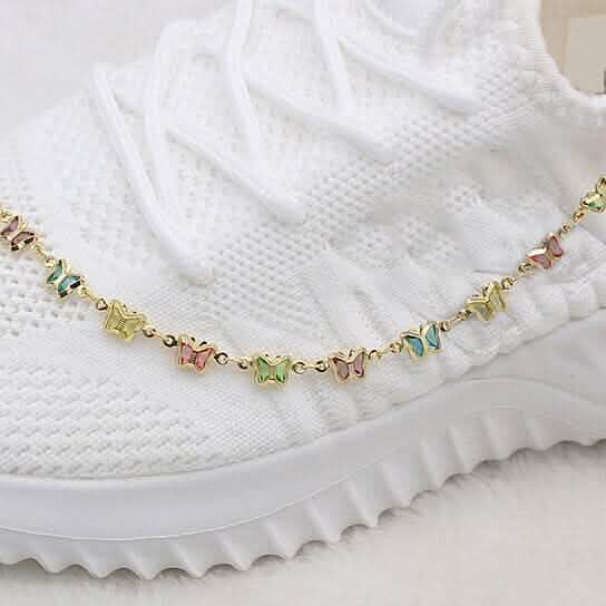 18k Gold Filled High Polish Finish Multi Color Crystal Butterfly Ankle Bracelet Bracelets - DailySale