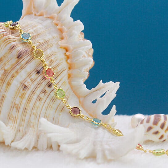 18k Gold Filled High Polish Finish Multi Color Flower Crystal Ankle Bracelet Bracelets - DailySale