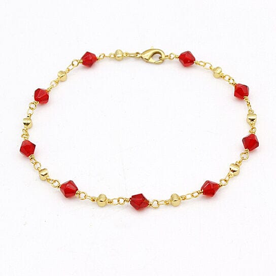 18k Gold Filled High Polish Finish Red Crystal Ankle Bracelet Bracelets - DailySale