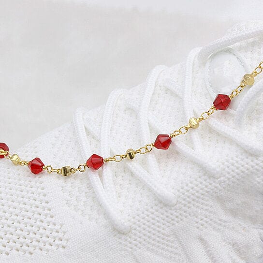 18k Gold Filled High Polish Finish Red Crystal Ankle Bracelet Bracelets - DailySale