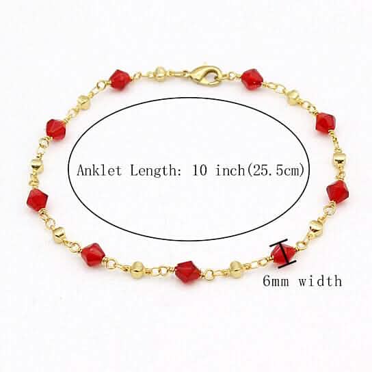 18k Gold Filled High Polish Finish Red Crystal Ankle Bracelet Bracelets - DailySale