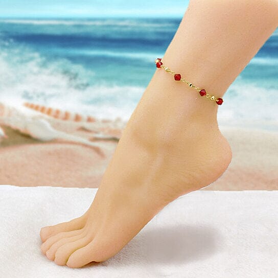 18k Gold Filled High Polish Finish Red Crystal Ankle Bracelet Bracelets - DailySale