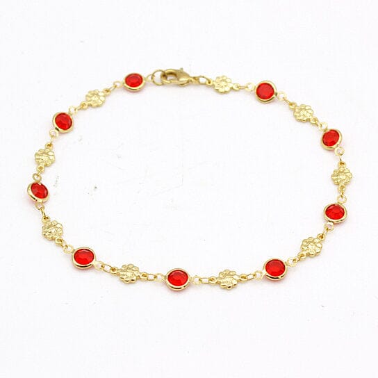 18k Gold Filled High Polish Finish Red Crystal Flower Ankle Bracelet Bracelets - DailySale