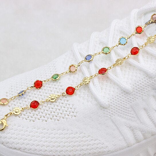 18k Gold Filled High Polish Finish Red Crystal Flower Ankle Bracelet Bracelets - DailySale