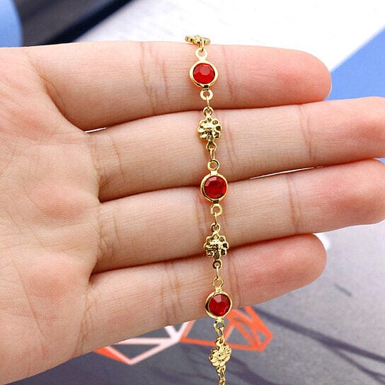 18k Gold Filled High Polish Finish Red Crystal Flower Ankle Bracelet Bracelets - DailySale