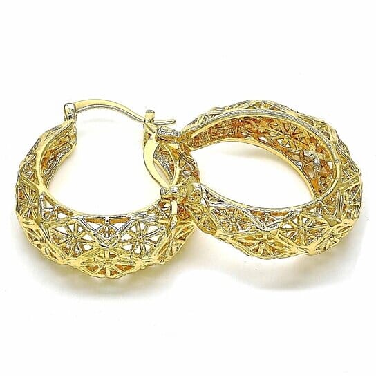 18k Gold Filled High Polish Finsh Diamond Cut Fancy Filigree Hoop Earrings Textured Gold Hoop Earrings Earrings - DailySale