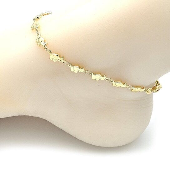 18k Gold Filled High Polish Finsh Elephant Link Anklet Bracelet Bracelets - DailySale