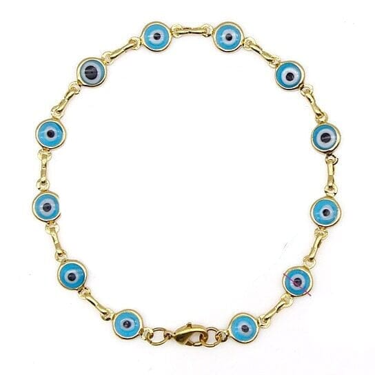 18k Gold Filled High Polish Finsh Evil Eye Bracelet Bracelets Light Blue - DailySale