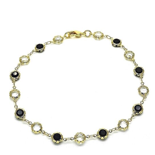 18k Gold Filled High Polish Finsh Gold Crystal Black And White Round Anklet 10'' Bracelets - DailySale