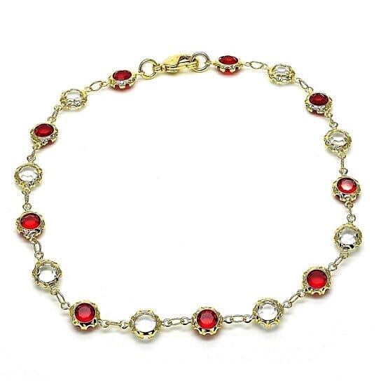 18k Gold Filled High Polish Finsh Gold Crystal Red And White Round Anklet 10'' Bracelets - DailySale