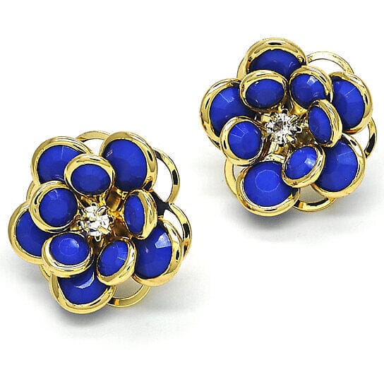 18k Gold Filled High Polish Finsh Sapphire Hibiscus Crystal Stud Earring Earrings - DailySale