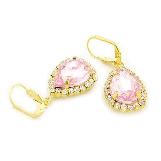 18K Gold Filled Pink Crystal Tear Drop Hanging Earrings Earrings - DailySale