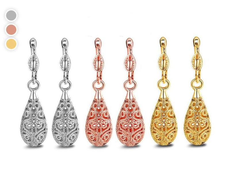 18K Gold Laser Cut Filigree Drop Earrings - Assorted Colors Jewelry - DailySale