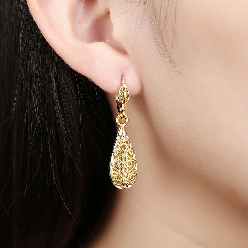 18K Gold Laser Cut Filigree Drop Earrings - Assorted Colors Jewelry - DailySale