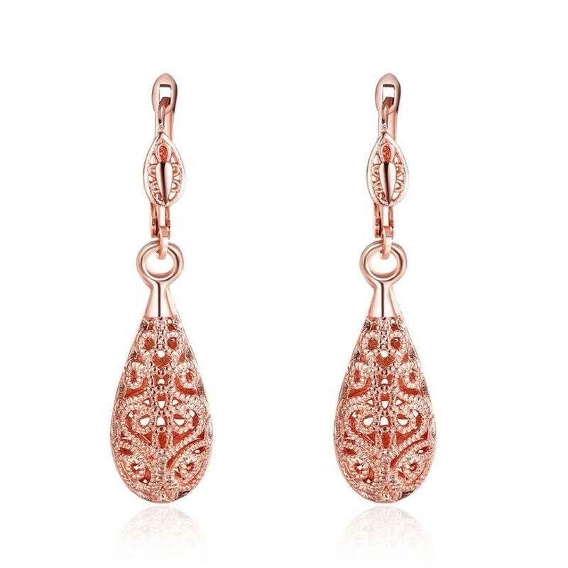 18K Gold Laser Cut Filigree Drop Earrings - Assorted Colors Jewelry Rose Gold - DailySale