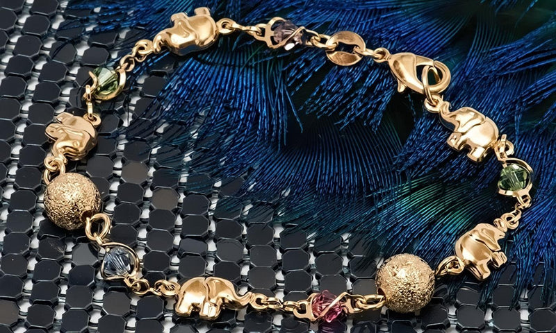 18K Gold Plated Ball and Rainbow Crystal Elephant Anklet Jewelry - DailySale
