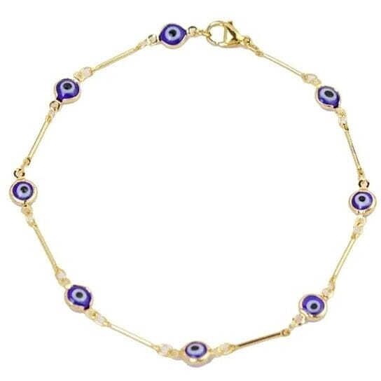 18k Gold Plated Bar Style Blue Evil Eye Crystal Anklet Bracelets - DailySale