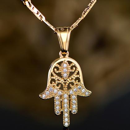 18K Gold Plated Crystal Hamsa Hand Pendant Necklaces 16" - DailySale