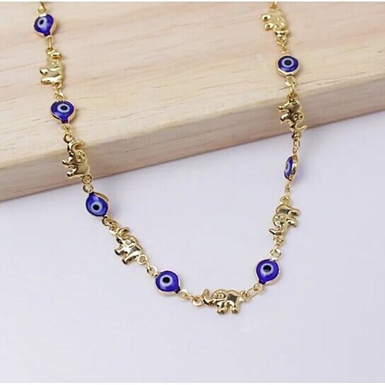 18k Gold Plated Elephant Blue Evil Eye Anklet Bracelets - DailySale