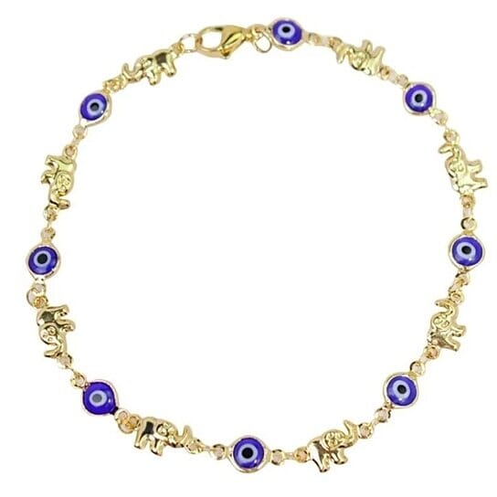 18k Gold Plated Elephant Blue Evil Eye Anklet Bracelets - DailySale