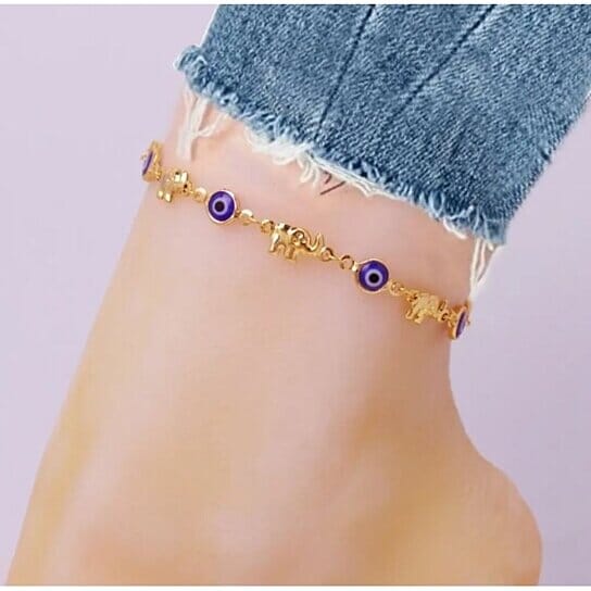 18k Gold Plated Elephant Blue Evil Eye Anklet Bracelets - DailySale