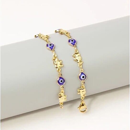 18k Gold Plated Elephant Blue Evil Eye Anklet Bracelets - DailySale