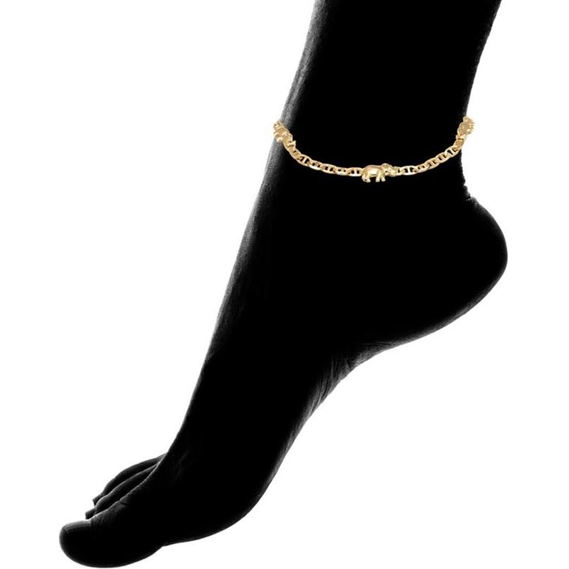 18K Gold Plated Elephant Charm Mariner Link Anklet Jewelry - DailySale