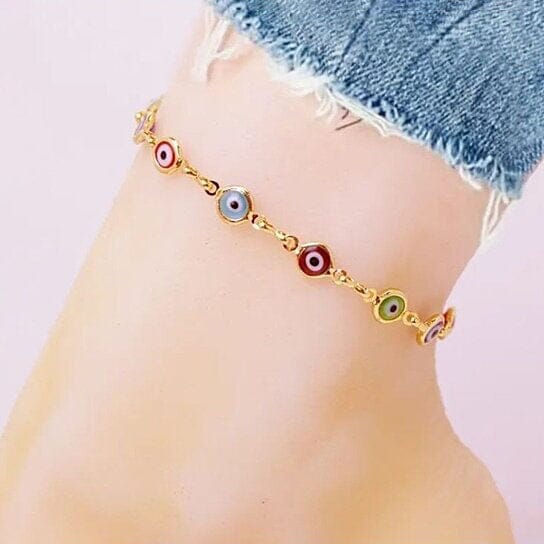 18k Gold Plated Evil Eye Anklet Multi Color Crystal Bracelets - DailySale