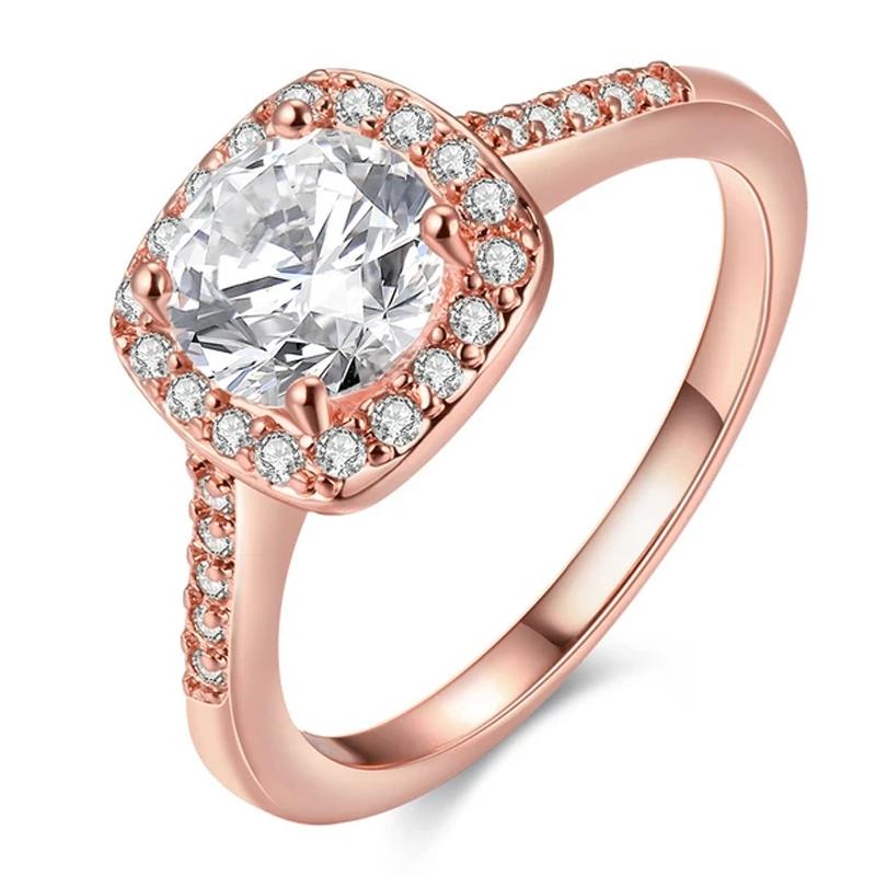 18K Gold-Plated Halo Ring Made with Swarovski Elements Jewelry 5 Rose Gold - DailySale