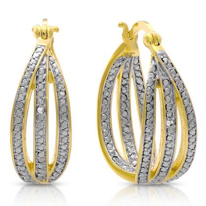 18K Gold Plated Hoop Earring With Diamond Accent By MUIBLU Gems Earrings - DailySale