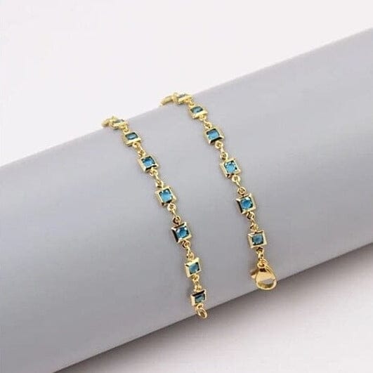 18K Gold Plated Light Blue Crystal Square Ankle Bracelet Bracelets - DailySale