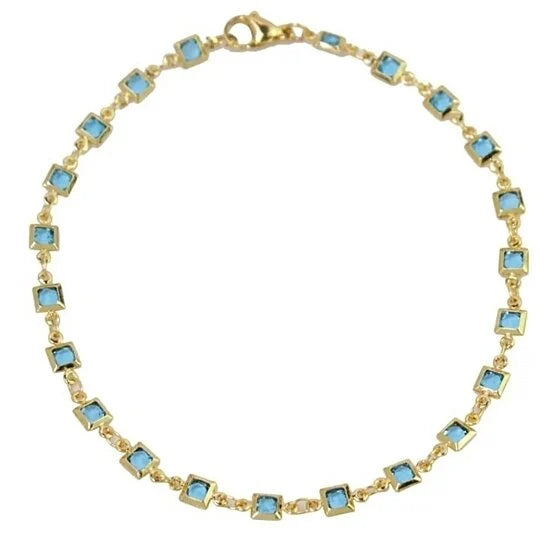 18k Gold Plated Light Blue Crystal Square Ankle Bracelet Bracelets - DailySale
