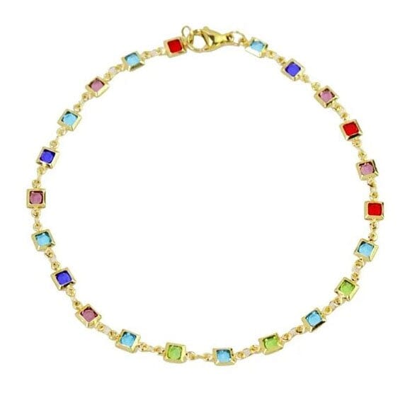 18K Gold Plated Light Multi Color Crystal Square Ankle Bracelet Bracelets - DailySale