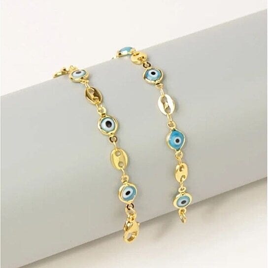 18k Gold Plated Mariner Light Blue Evil Eye Crystal Anklet Bracelets - DailySale