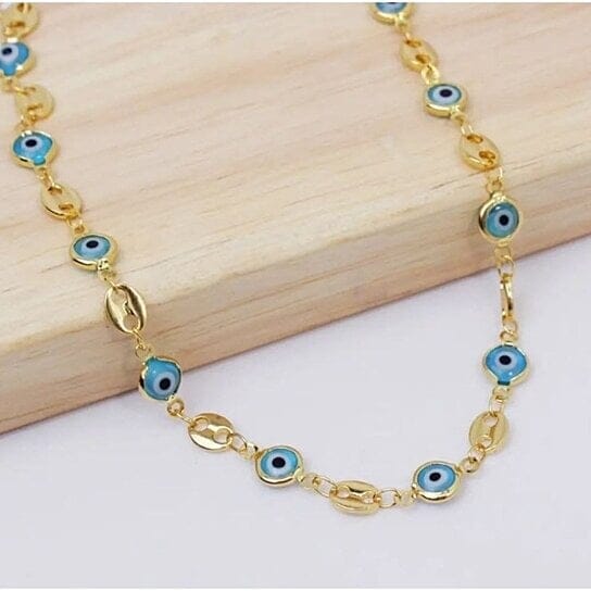 18k Gold Plated Mariner Light Blue Evil Eye Crystal Anklet Bracelets - DailySale
