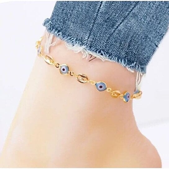 18k Gold Plated Mariner Light Blue Evil Eye Crystal Anklet Bracelets - DailySale