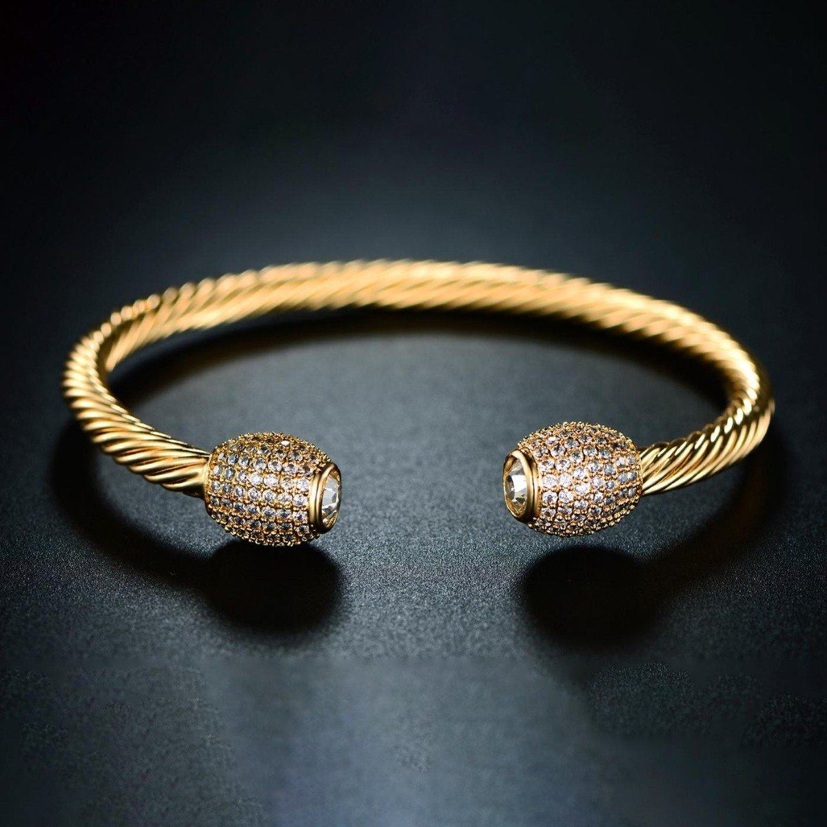 18K Gold Plated Open Cuff Crystal Bangle by Barzel Jewelry - DailySale