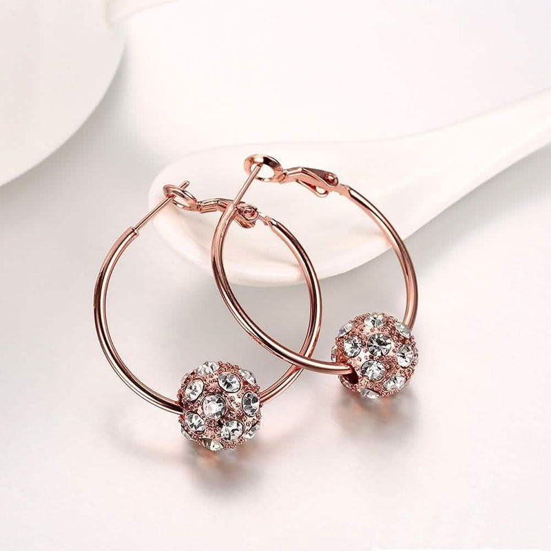18K Gold Plated Pave Ball Hoop Earring Swarovski Crystals Jewelry - DailySale